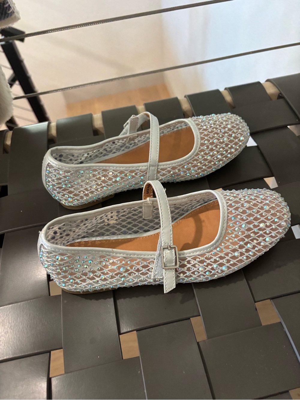 Sparkling Silver Mesh Mary Jane Flats